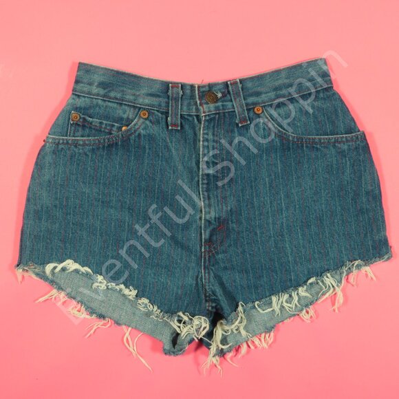 Vintage Levis 505 Shorts Womens 24 Blue 505 Railroad Stripe Denim 1980s - Picture 2 of 8